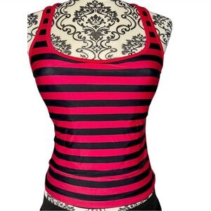 Brooks for Women Racerback Tank Top w Horizontal Red & Black Stripes & Underwire